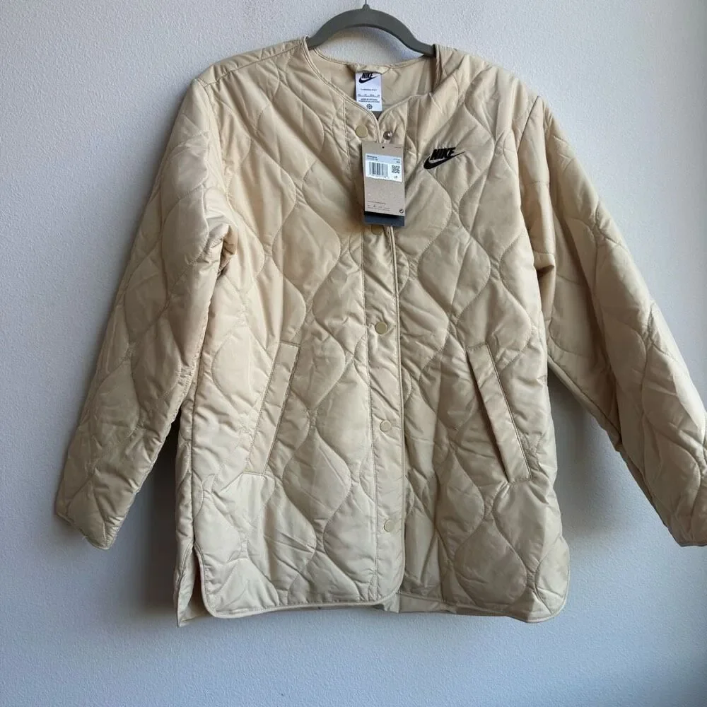 NWT Nike Therma Fit Quilted Jacket XS Beige Long Sleeve Sportwear Lightweight